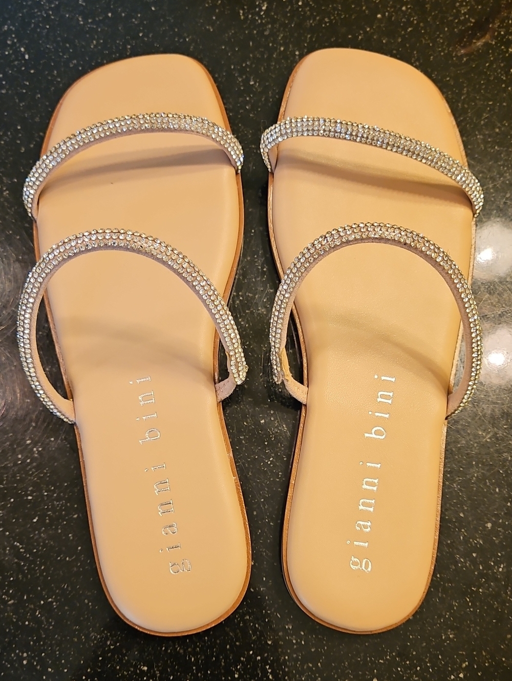 Gianni Bini Blush Pink Crystal Double-Strap Slide Sandals